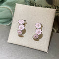 Pastel Three Flower Crystal Huggie Hoop Earrings Statement Jewelry Pair view 6