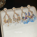 Floral Crystal Pearl Chandelier Stud Earrings With Decorative Metal Accents view 4