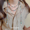 Multicolor Beaded Long Necklace With Pearl Drop Accents view 1