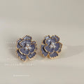 Enamel Camellia Flower Pearl Stud Earrings Two Colors view 3
