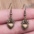 Flower And Heart Dangle Earrings in Two Antique Finishes view 4