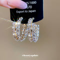Silver Tone Crystal Hoop Earrings with Layered Oval Drops view 4