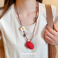 Red Apple and Coffee Fabric Pendant Cord Necklace Jewelry Accessory view 3
