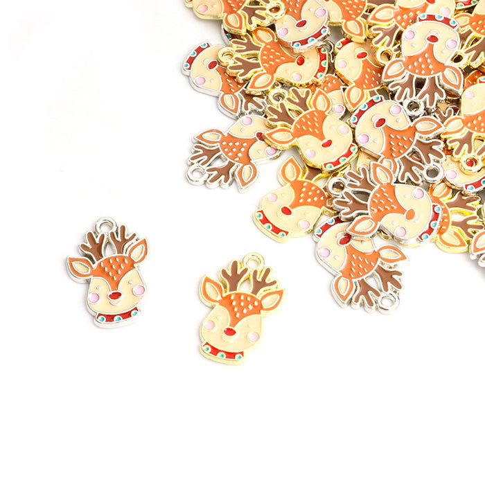 Orange Enamel Christmas Reindeer Pendant Charms in Two Finishes