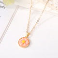 Gold Tone Round Daisy Resin Pendant Necklaces in Six Colors view 8