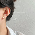 Gold Tone Cream Cat Eye Round Stone Stud Earrings For Women view 2