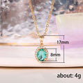 Gold Oval Emerald Green Halo Cubic Zirconia Pendant Necklace view 5