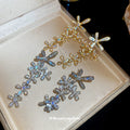 Silver Tone Crystal Flower Vine Long Drop Earrings view 4