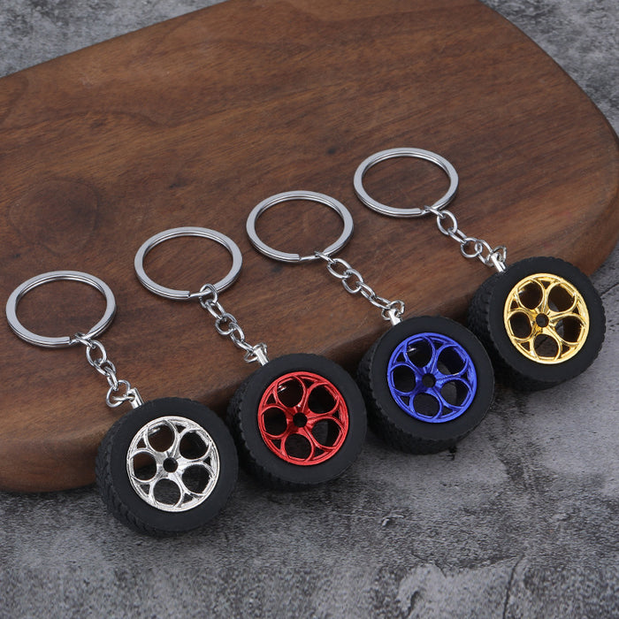 Car Wheel Rim Rubber Keychain Racing Tire Hub Pendant