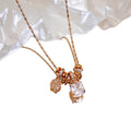 Gold Tone Double Crystal Flower Pendant Chain Necklace view 5