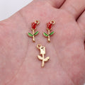 Enamel Rose Stem Charms in Four Colors with Gold Tone Edges view 6