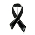 Black Enamel Awareness Ribbon Brooch Silver Tone Edge view 1