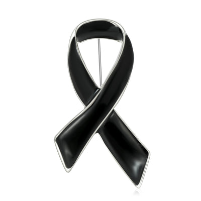 Black enamel awareness ribbon brooch front