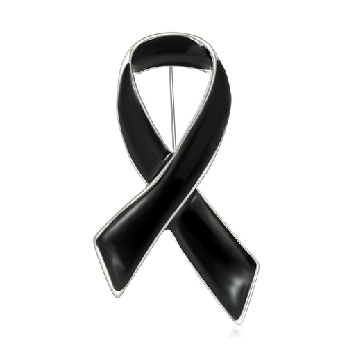 Black enamel awareness ribbon brooch front