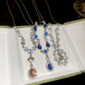 Silver Y Drop Teardrop Necklace Clear Champagne or Blue view 2