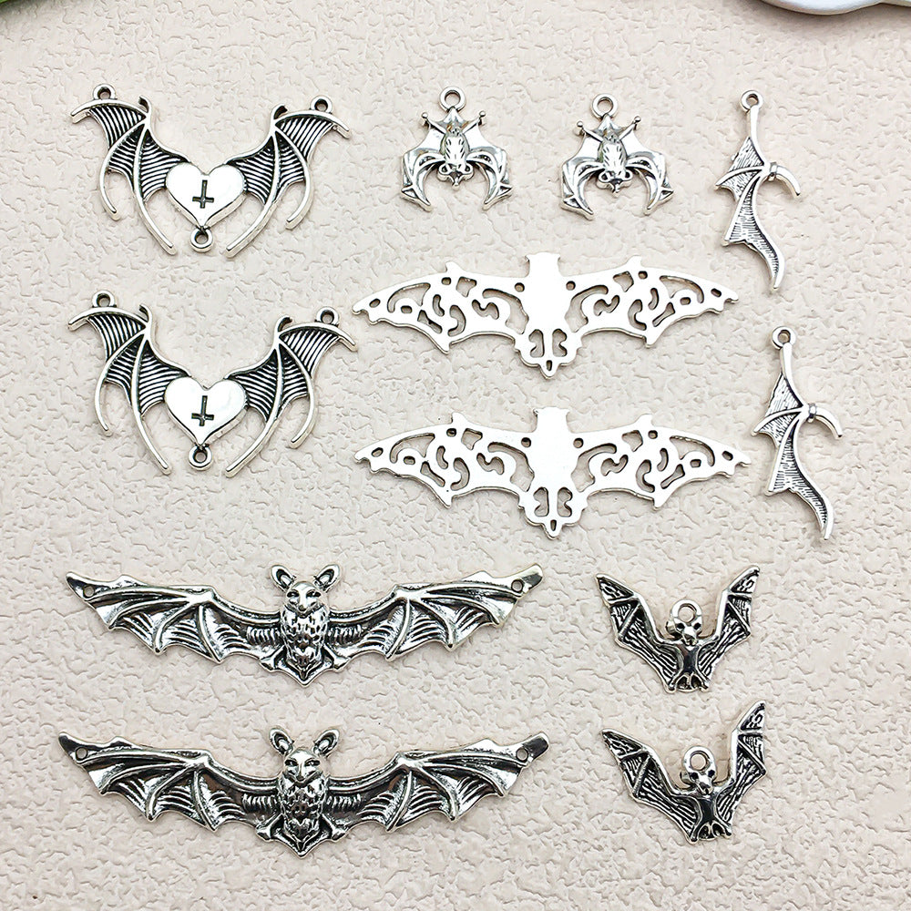 Antique Silver Zinc Alloy Halloween Bat Wing Cross Hollow Charm Pendants for DIY Jewelry