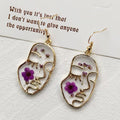 Gold Face Outline Purple Pressed Flower Resin Drop Earrings view 3