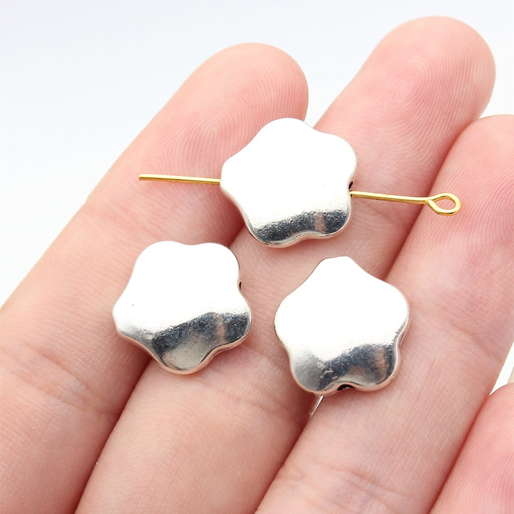 15x15x5mm 3.3g Antique Silver Zinc Alloy Flower Loose Metal Beads for DIY Bracelet Jewelry Making