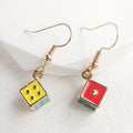 Multicolor Enamel Dice Cube Dangle Earrings Gold Hooks view 4