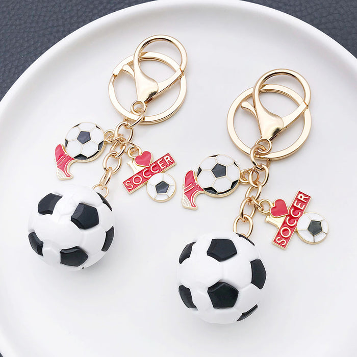 Soccer Ball Shoe Goal Flag and Letter Charm Keychain