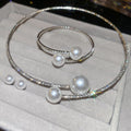 Silver Pearl Rhinestone Choker Bangle Studs Three Piece view 6