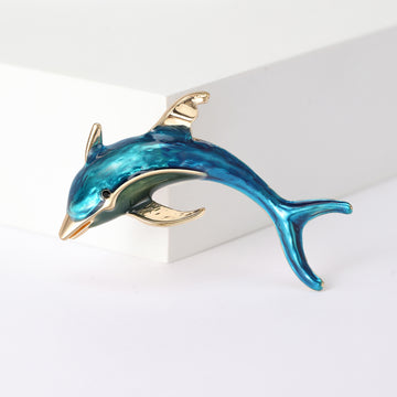 Blue Enamel Leaping Dolphin Brooch for Jackets Scarves and Lapels