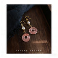Gold Tone White Pearl And Pink Donut Stone Hook Earrings view 1