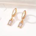 Gold Tone Rectangular Faceted Crystal Huggie Drop Earrings in Seven Colors view 9