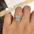 Rectangular Clear Solitaire Split-Pave Ring In Polished Silver Tone view 3
