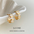 Gold Tone White Rectangular Block Chunky Huggie Hoop Earrings view 3
