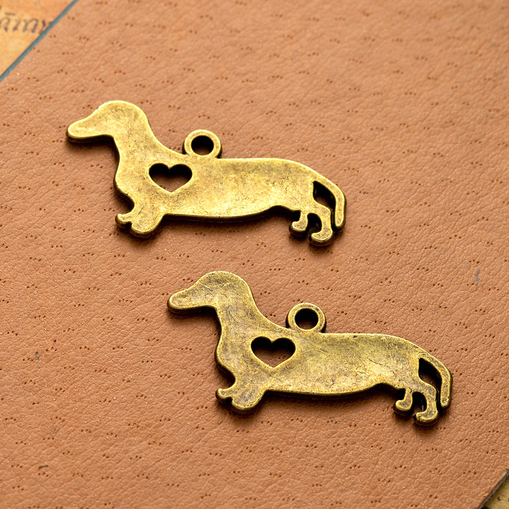 Vintage Punk Alloy Dog Heart Charm Pendant 33x18mm