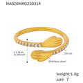 Gold Stainless Steel Hugging Hands Open Ring With Zircon view 6