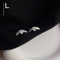 Silver Heart Angel Wing Clear Crystal Stud Earrings view 3