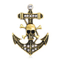 Skull And Anchor Brooch In Antique Gold Or Silver With Polished Metal Detail view 1
