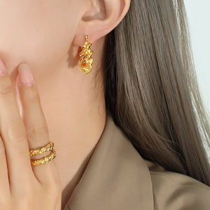 Twisted Rope Geometric Open Hoop Earrings Gold or Steel