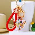 Mixed Pearl Round Fish and Jeweled Pufferfish Keychains with Fortune Loops view 8