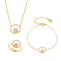 Double Circle Zircon Necklace Bracelet Ring Jewelry Set view 5