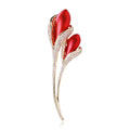 Red Tulip Dual Bloom Brooch Gold Stem Pave Rhinestone Edges view 6