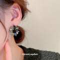Gray and Black Crystal Floral Cluster Stud Earrings view 3