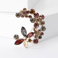 Moon Flower Crystal Rhinestone Brooch Purple Blue Crescent Pin view 2