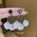 White Shell Floral and Pearl Drop Earrings Fashion Jewelry view 1