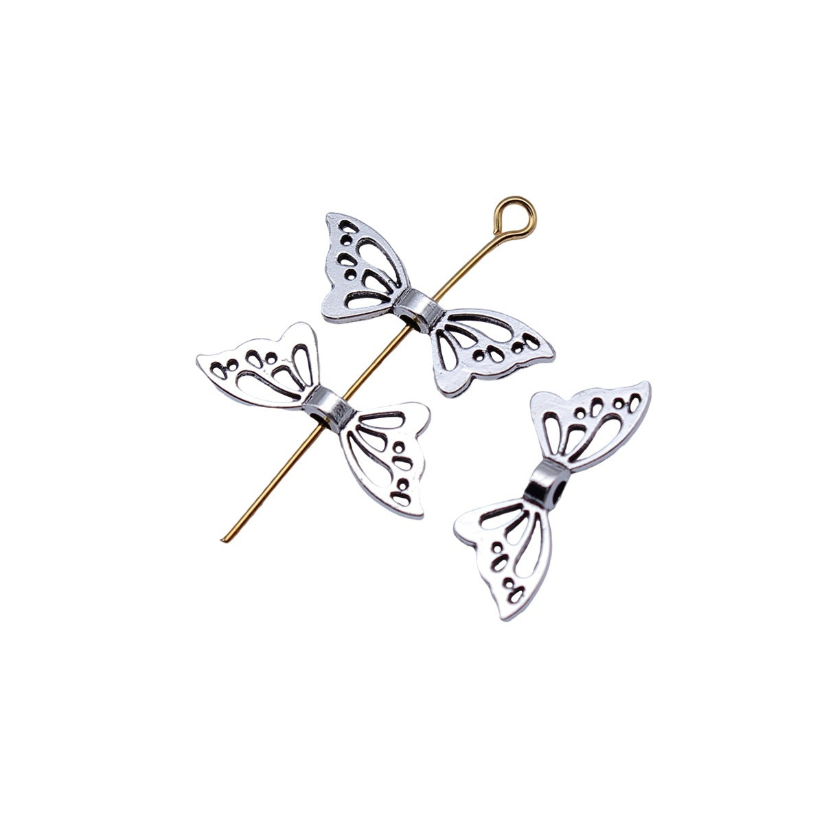 21x8mm 0.61g Antique Silver Zinc Alloy Butterfly Wing Spacer Beads for Bracelet Jewelry Making