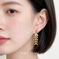 Gold Wheat Leaf Stacked Cascade Drop Stud Earrings view 2