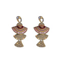 Gold Pink Tiered Fan Crystal Dangle Statement Earrings view 5
