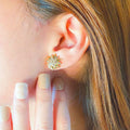 Gold Starburst Clear Stone Flower Stud Earrings Metal Posts view 2
