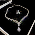 Two Silver Tone Crystal Necklace Earring Sets With Teardrop Designs view 6
