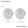 Embossed Flower Oval Stud Earrings Gold Or Steel Finish view 6