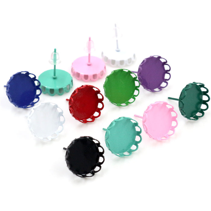 Colorful Round Crown Edge Bezel Earring Post Settings