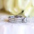 Silver Tone Round Stone Three Band Ring Set with Clear Stone Accents view 3