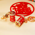 Red Crystal Firecracker Keychains with Ring or Braided Wrist Strap view 2